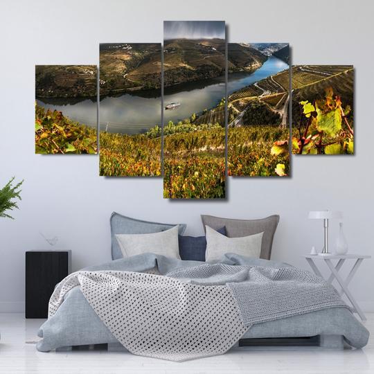 Gold Douro River Vineyard In Iberian Peninsula Valley - Nature 5 Panel Canvas Art Wall Decor Gold Douro River Vineyard In Iberian Peninsula Valley - Nature 5 Panel Canvas Art Wall Decor