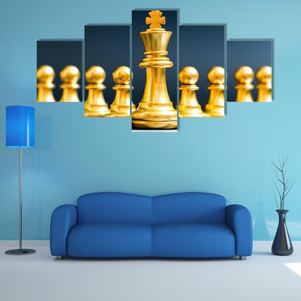 Gold King Chess Piece - Gaming 5 Panel Canvas Art Wall Decor Gold King Chess Piece - Gaming 5 Panel Canvas Art Wall Decor