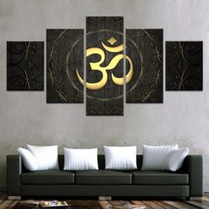 Gold Om - Abstract 5 Panel Canvas Art Wall Decor