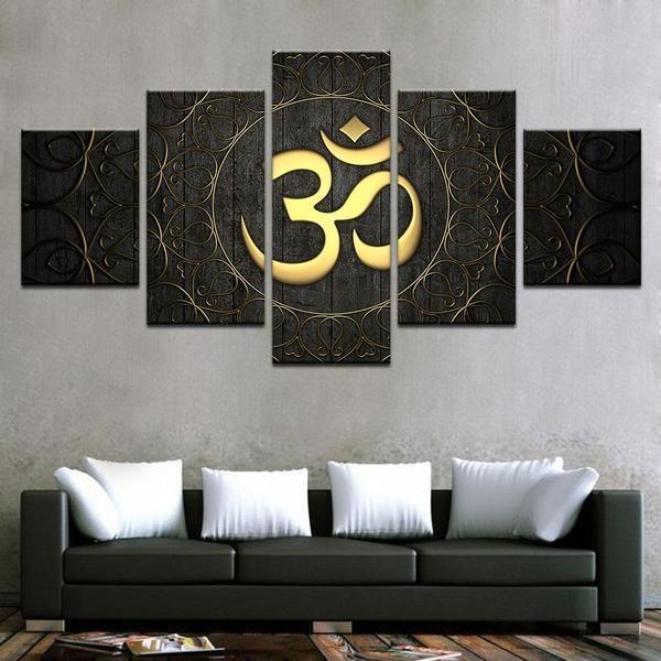 Gold Om - Abstract 5 Panel Canvas Art Wall Decor Gold Om - Abstract 5 Panel Canvas Art Wall Decor