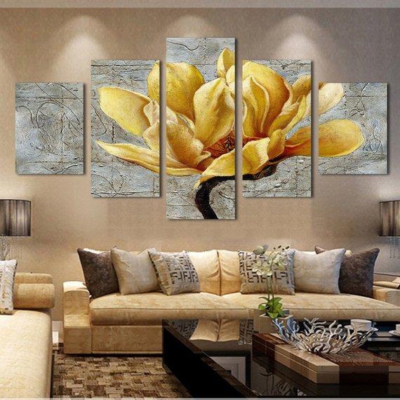 Gold Orchid Flower Landscape - Nature 5 Panel Canvas Art Wall Decor Gold Orchid Flower Landscape - Nature 5 Panel Canvas Art Wall Decor