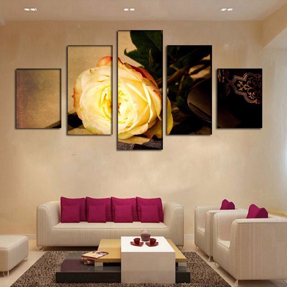 Gold Rose Flower 02 - Nature 5 Panel Canvas Art Wall Decor Gold Rose Flower 02 - Nature 5 Panel Canvas Art Wall Decor