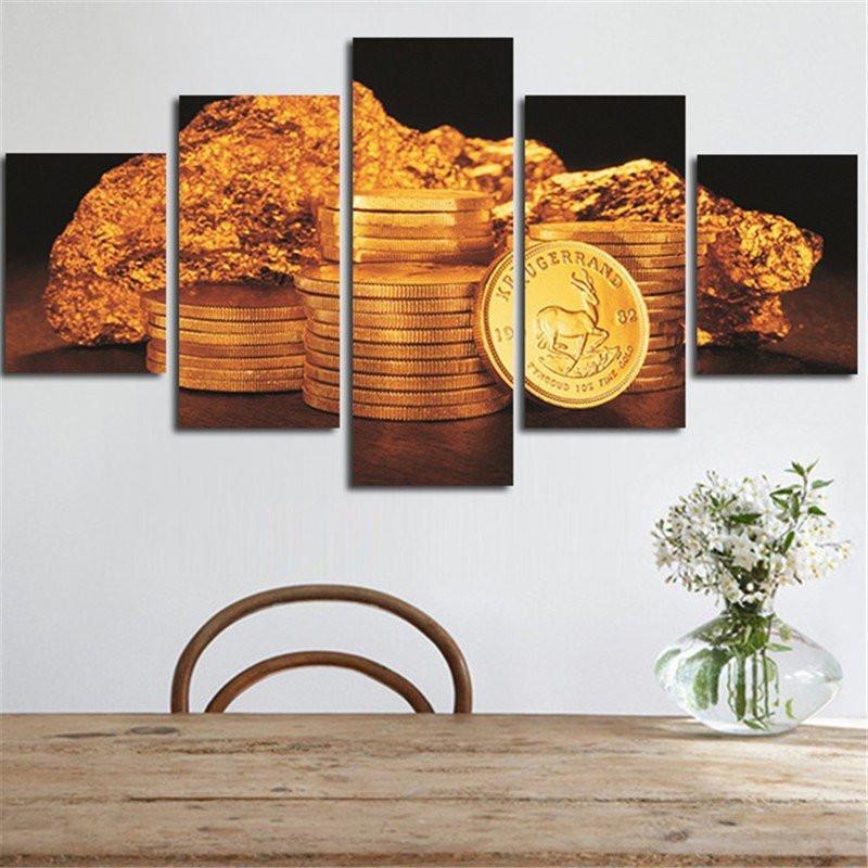 Gold Treasure Bank Casino - Crypto 5 Panel Canvas Art Wall Decor Gold Treasure Bank Casino - Crypto 5 Panel Canvas Art Wall Decor