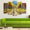 Golden Autumn - Nature 5 Panel Canvas Art Wall Decor