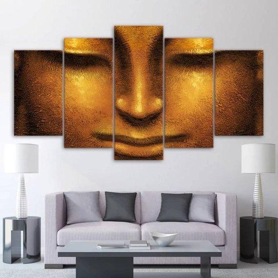 Golden Buddha 1 - Religion 5 Panel Canvas Art Wall Decor Golden Buddha 1 - Religion 5 Panel Canvas Art Wall Decor