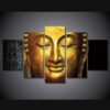 Golden Buddha Head - Religion 5 Panel Canvas Art Wall Decor