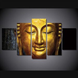 Golden Buddha Head - Religion 5 Panel Canvas Art Wall Decor