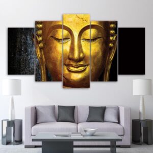 Golden Buddha Statue 02 - Religion 5 Panel Canvas Art Wall Decor