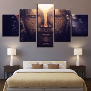 Golden Buddha - Religion 5 Panel Canvas Art Wall Decor