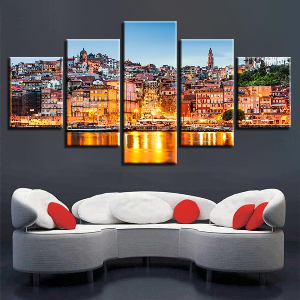 Golden Building And River - Nature 5 Panel Canvas Art Wall Decor Golden Building And River - Nature 5 Panel Canvas Art Wall Decor