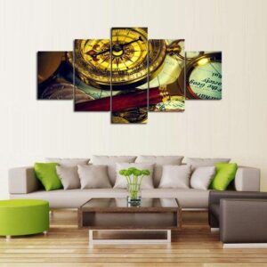 Golden Compass - Watch 5 Panel Canvas Art Wall Decor