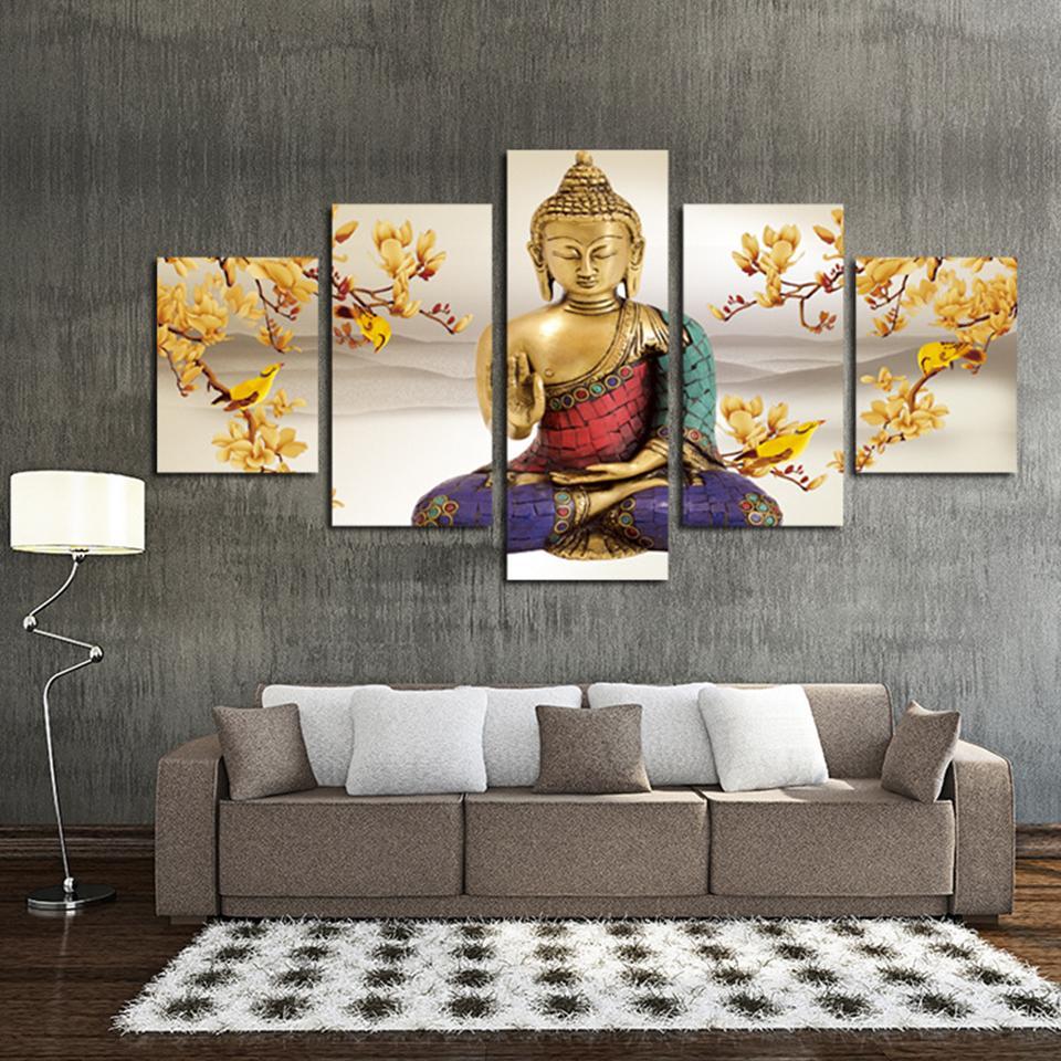 Golden Flower Buddha - Religion 5 Panel Canvas Art Wall Decor Golden Flower Buddha - Religion 5 Panel Canvas Art Wall Decor