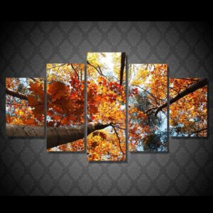 Golden Leaves - Nature 5 Panel Canvas Art Wall Decor