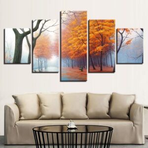 Golden Maple Tree - Nature 5 Panel Canvas Art Wall Decor