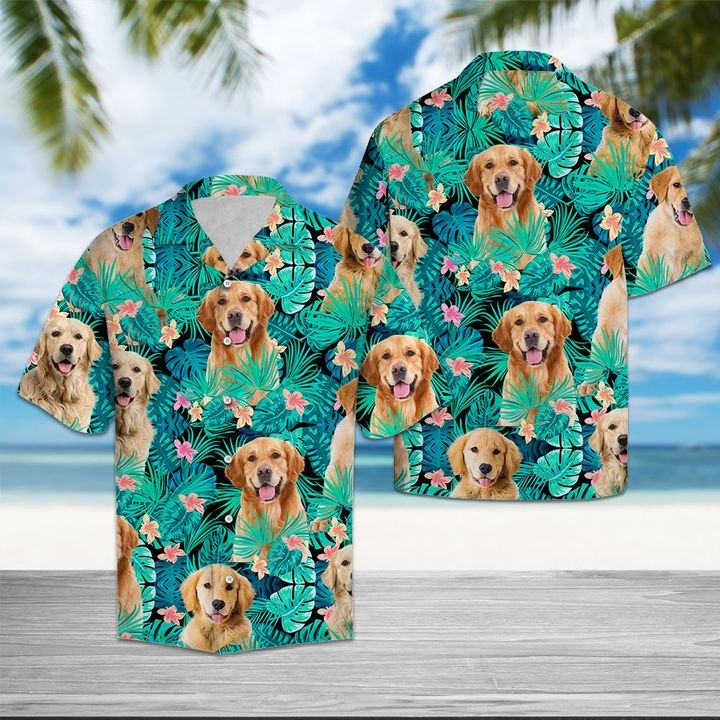 Golden Retriever Tropical Hawaiian Shirt Summer Button Up Golden Retriever Tropical Hawaiian Shirt Summer Button Up