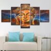 Golden Statue Of Buddha - Religion 5 Panel Canvas Art Wall Decor