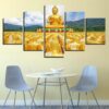 Golden Statues Of Buddha - Religion 5 Panel Canvas Art Wall Decor