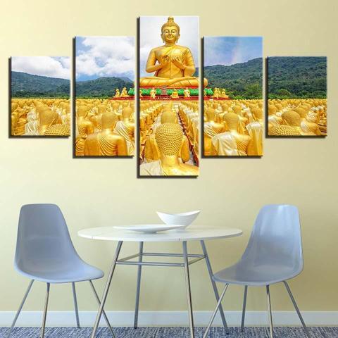 Golden Statues Of Buddha - Religion 5 Panel Canvas Art Wall Decor Golden Statues Of Buddha - Religion 5 Panel Canvas Art Wall Decor