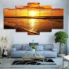 Golden Sunset Beach Landscape - Nature 5 Panel Canvas Art Wall Decor