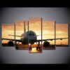 Golden Sunset Jet Airplane Aircraft - Airplane 5 Panel Canvas Art Wall Decor