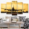 Golden Sunset Jet Airplane - Airplane 5 Panel Canvas Art Wall Decor