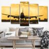 Golden Sunset Plane 2 - Aircraft 5 Panel Canvas Art Wall Decor