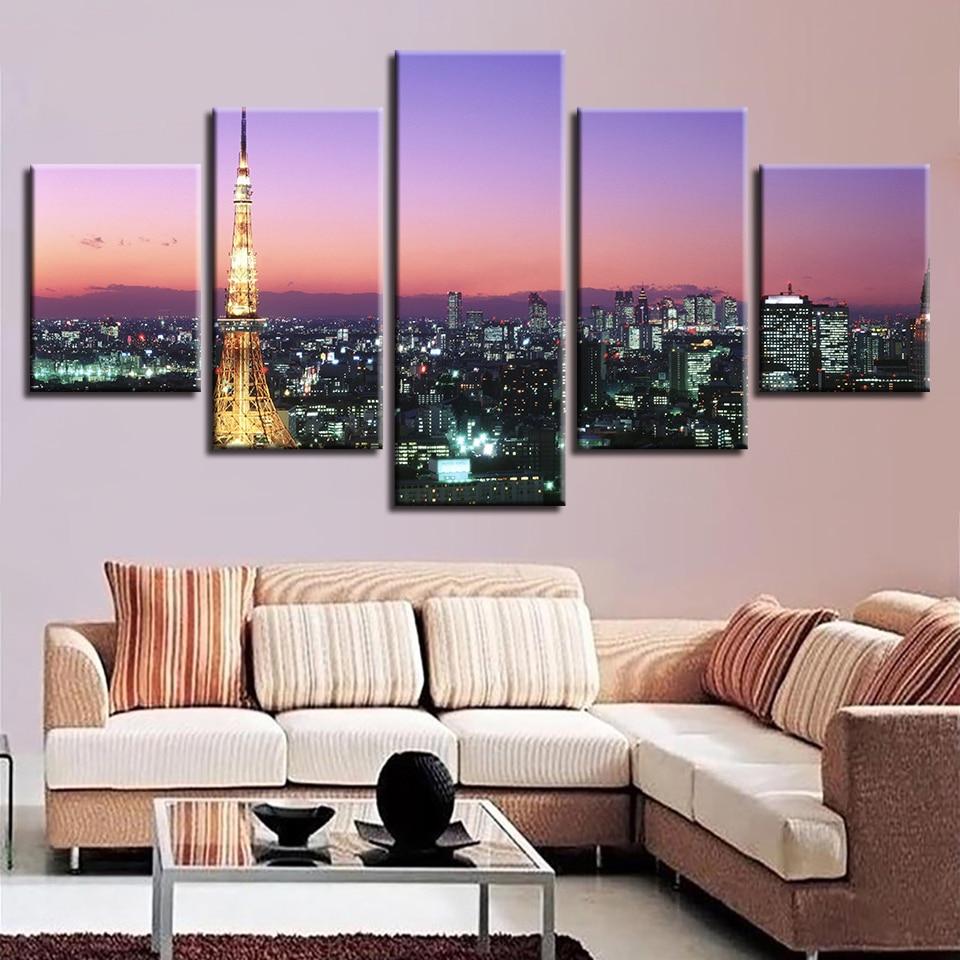 Golden Tower Paris City - Nature 5 Panel Canvas Art Wall Decor Golden Tower Paris City - Nature 5 Panel Canvas Art Wall Decor
