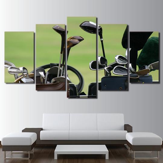 Golf Clubs At The Ready - Sport 5 Panel Canvas Art Wall Decor Golf Clubs At The Ready - Sport 5 Panel Canvas Art Wall Decor
