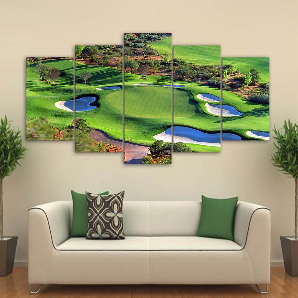 Golf Course 18 - Nature 5 Panel Canvas Art Wall Decor Golf Course 18 - Nature 5 Panel Canvas Art Wall Decor