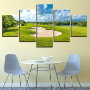 Golf Course Cloudy - Nature 5 Panel Canvas Art Wall Decor