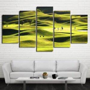 Golf Course Green Hills - Nature 5 Panel Canvas Art Wall Decor
