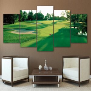 Golf Course Green Land - Nature 5 Panel Canvas Art Wall Decor
