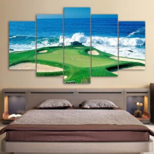 Golf Course On The Coast - Landscape 5 Panel Canvas Art Wall Decor