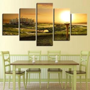 Golf Course Sunset - Nature 5 Panel Canvas Art Wall Decor