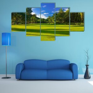 Golf Field At Island - Nature 5 Panel Canvas Art Wall Decor