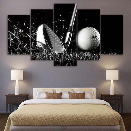 Golf Iron And Nike Ball - Sport 5 Panel Canvas Art Wall Decor Golf Iron And Nike Ball - Sport 5 Panel Canvas Art Wall Decor