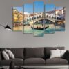 Gondola Near Rialto Bridge In Venice - Nature 5 Panel Canvas Art Wall Decor