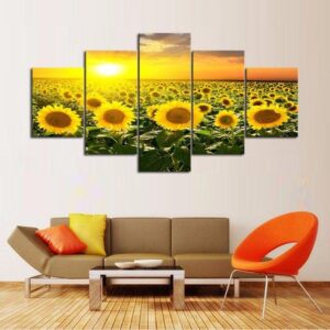 Good Morning Sunflowers - Nature 5 Panel Canvas Art Wall Decor