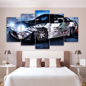 Graffiti Sports Car Nissan - Automative 5 Panel Canvas Art Wall Decor
