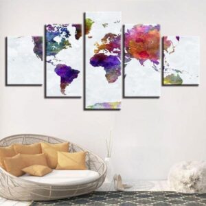 Graffiti World Map - Abstract 5 Panel Canvas Art Wall Decor