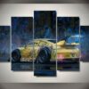 Graffiti Yellow Abstract Race Sports Car 01 - Automative 5 Panel Canvas Art Wall Decor