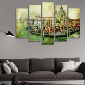 Grand Canal In Venice - Nature 5 Panel Canvas Art Wall Decor