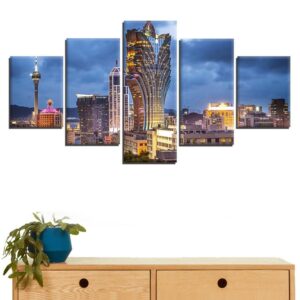 Grand Lisboa Macau Skyscrapers - Nature 5 Panel Canvas Art Wall Decor