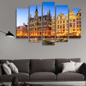 Grand Place And Maison Du Roi Brussels Belgium - Nature 5 Panel Canvas Art Wall Decor