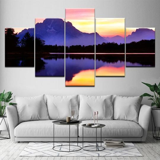 Grand Teton Mount Moran Sunset - Nature 5 Panel Canvas Art Wall Decor Grand Teton Mount Moran Sunset - Nature 5 Panel Canvas Art Wall Decor