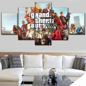 Grand Theft Auto V Character Posters 1 - Gaming 5 Panel Canvas Art Wall Decor