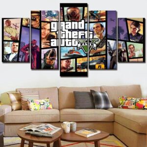 Grand Theft Auto V Character Posters 3 Gaming - 5 Panel Canvas Art Wall Decor