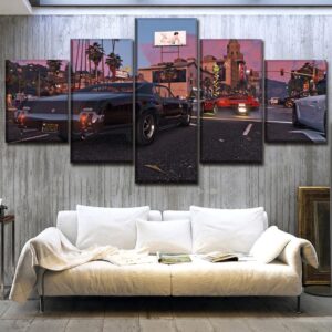 Grand Theft Auto V Street Race - Gaming 5 Panel Canvas Art Wall Decor