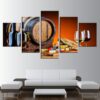 Grape Rwine Glasses Oak Barrels Kitchen Food - Wine 5 Panel Canvas Art Wall Decor