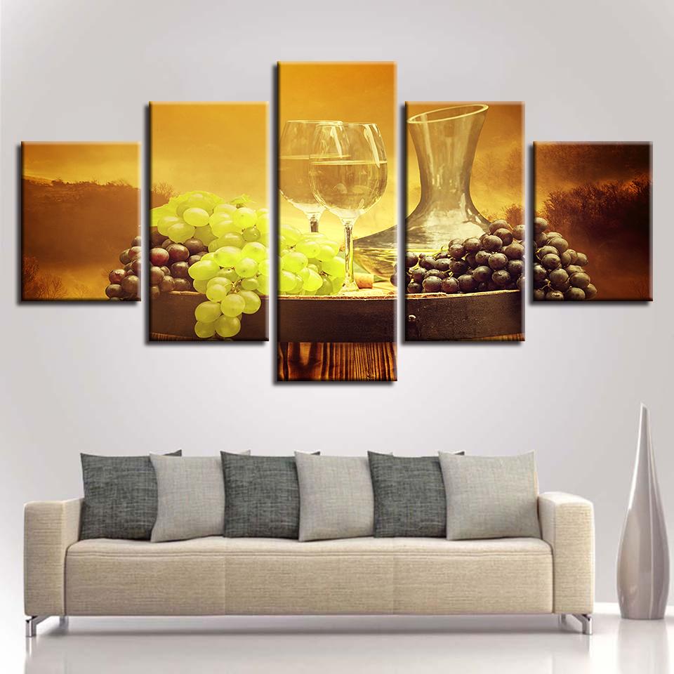 Grape Wine Glasses Harvest Season - Wine 5 Panel Canvas Art Wall Decor Grape Wine Glasses Harvest Season - Wine 5 Panel Canvas Art Wall Decor